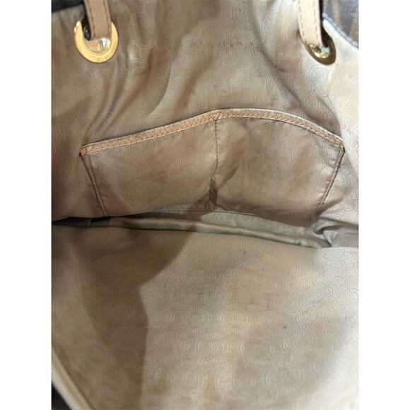 Michael Kors Jet Set Logo Tote Bag Womens Large Brown Top Zip Gold Tone - Picture 7 of 8